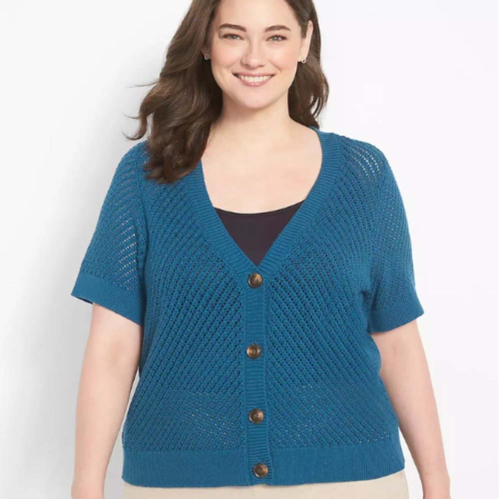 Lane Bryant Womens Classic Short-Sleeve Button-Front Cropped Cardigan
